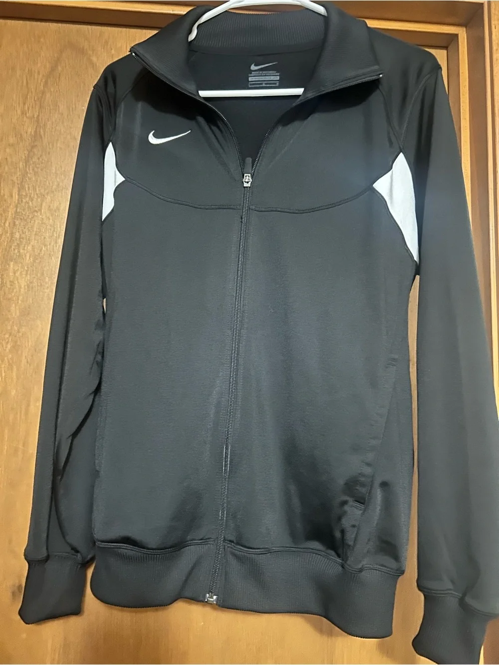 Nike Black and White Women's Full-Zip Varsity Jacket